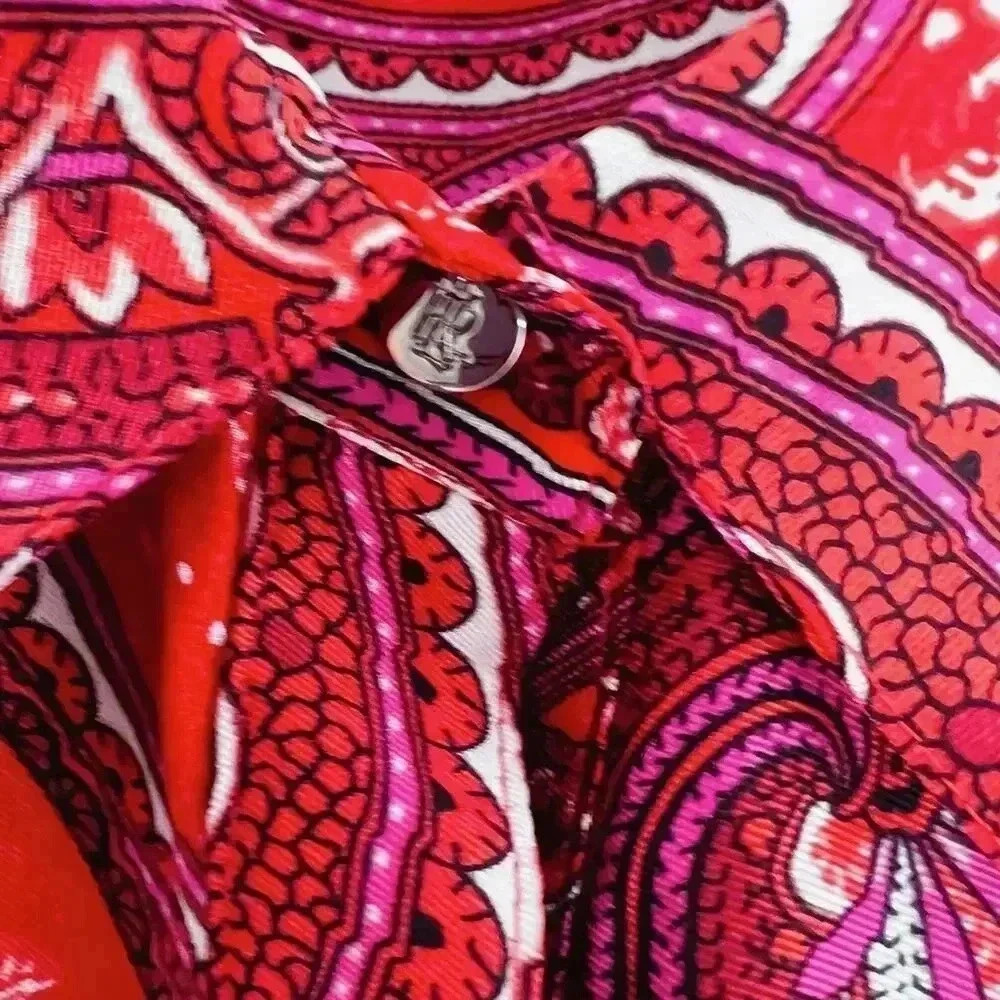 Ralph Lauren Red Paisley Satin Scarf Dress Long Sleeves Women's Size 12 - Picture 6 of 8